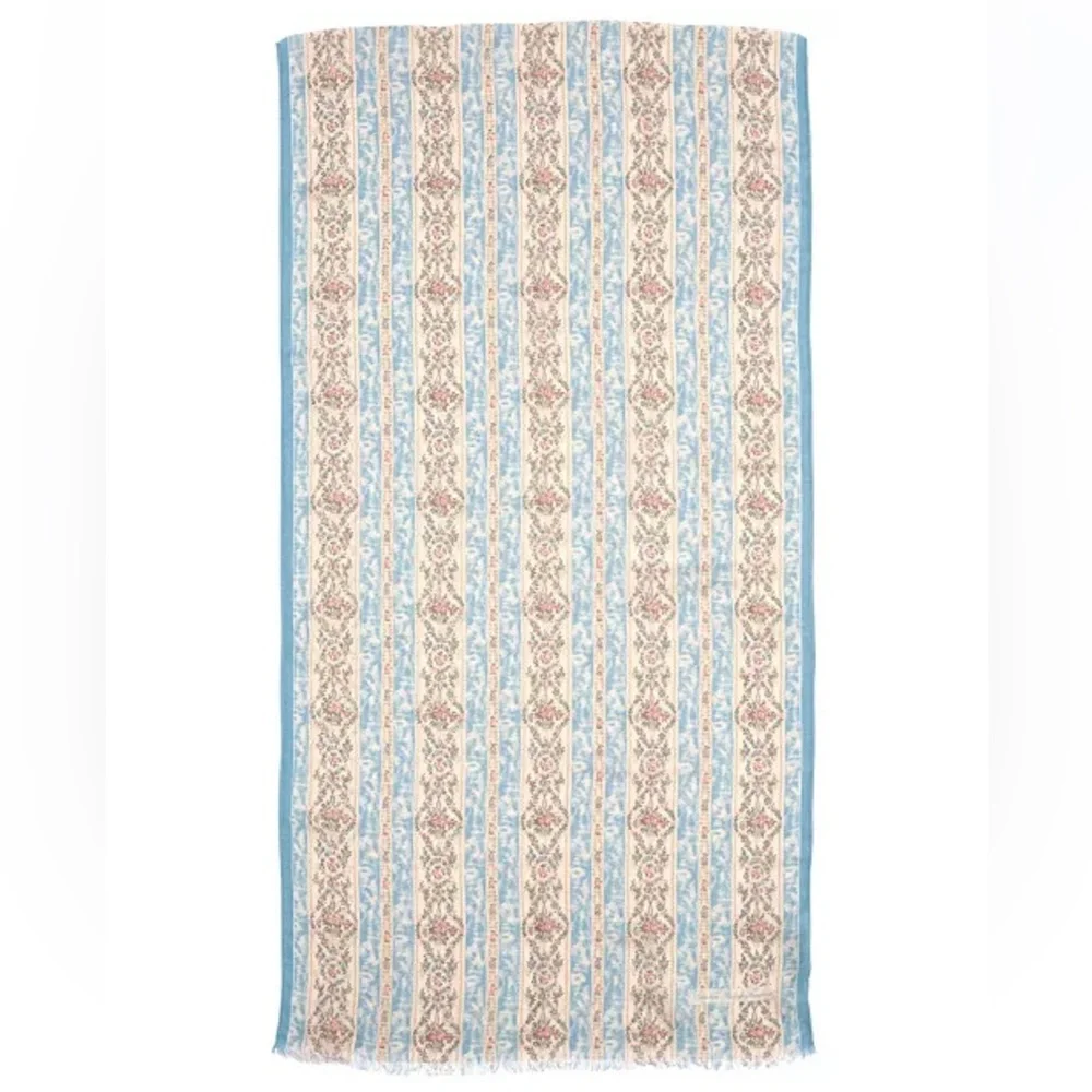 NWT Lauren Ralph Lauren Blue and Cream Floral Stripe Scarf